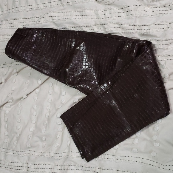 Dynamite women's brown faux leather high waisted reptile print pants 0 - Picture 1 of 5